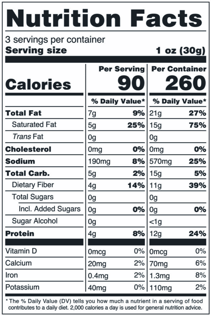 Image of THN Shameless Crackers: Classic Toppers 3.3oz SKU# SC-CLSCTOP Nutrition Label