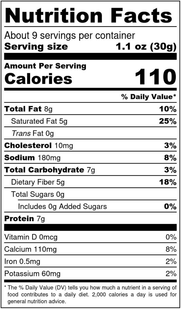 Image of Shameless Crackers: Cheesy Kick 10oz Family Size SKU# 787790989684 Nutrition Label