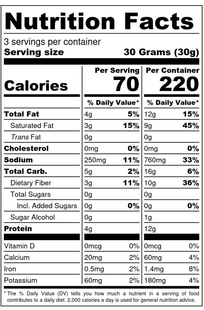 Image of THN Shameless Crackers: Everything Awesome 3.3oz SKU# SC-EVRYAWE Nutrition Label